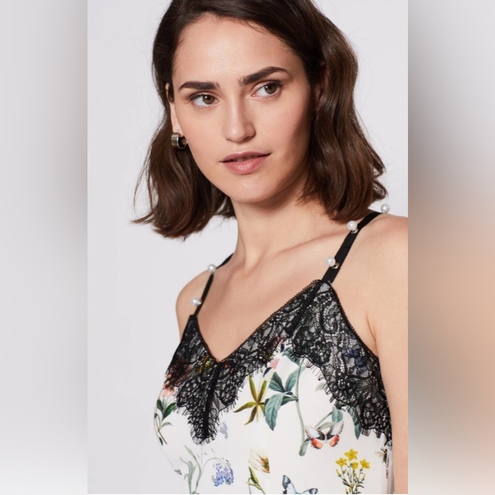 Joie Onelia Porcelain Butterfly Floral Pearl Sleeveless Black Lace Dress Sz 12